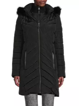 Стеганая парка с отделкой из искусственного меха и шевроном DKNY Black