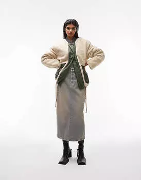 Стеганая подкладка Topshop с двусторонним боргом оранжевого и кремового цвета