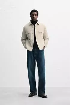 Стеганая рубашка ZARA, песочный