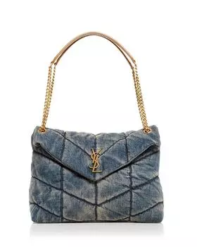 Стеганая сумка через плечо Puffer среднего размера Saint Laurent, цвет Blue