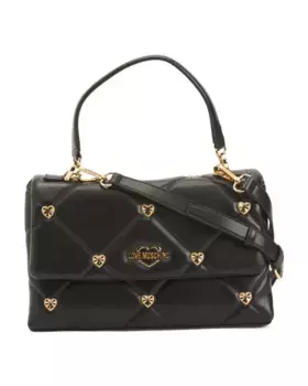 Стеганая сумка через плечо с клапаном и заклепками в виде сердечек Love Moschino, черный