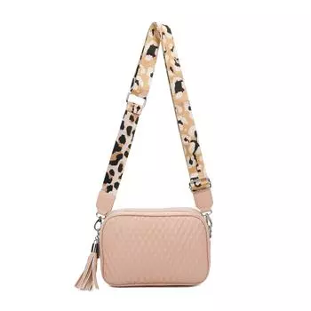 Стеганая сумка через плечо с подвеской и широким ремешком для фотоаппарата с кисточками Kitise, розовый