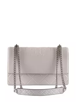 Стеганая сумка через плечо с тисненым логотипом Fleming Tory Burch, серый