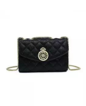 Стеганая сумка через плечо с узором в клетку и значком короны JFY, черный