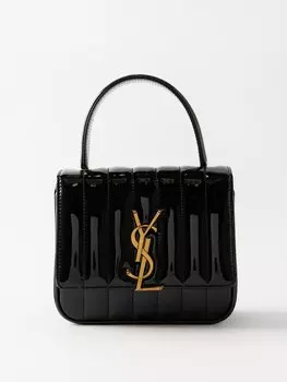Стеганая сумка через плечо vicky из лакированной кожи Saint Laurent, черный