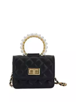 Стеганая сумка на плечо с декорированной ручкой Monnalisa, черный