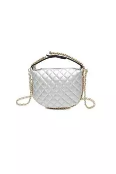 Стеганая сумка-тоут через плечо Elmas из искусственной кожи с ромбовидным узором и ремешком-цепочкой Fontanella Fashion, серебро