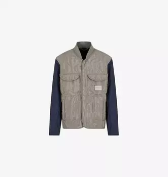 Стеганая тканая куртка с контрастными рукавами Emporio Armani, мультиколор