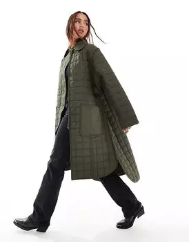 Стеганая удлиненная куртка цвета хаки French Connection