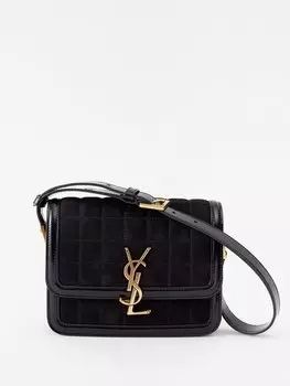 Стеганая замшевая сумка на плечо solferino ysl с металлической пластинкой Saint Laurent, черный