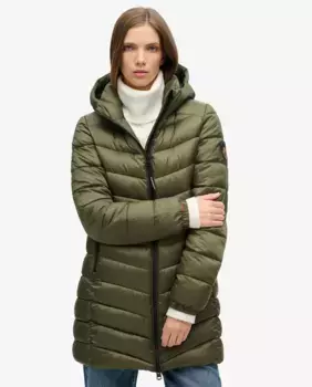 Стеганая женская куртка Fuji Mid с капюшоном Superdry, зеленый