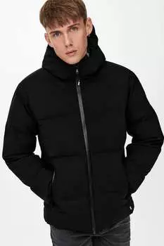 Стеганая зимняя куртка на пуховом наполнителе Only & Sons, черный