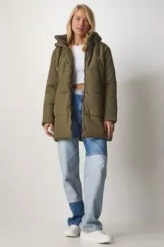 Стеганая зимняя куртка с капюшоном Happiness Istanbul, хаки