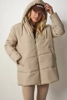Стеганая зимняя куртка с капюшоном Happiness Istanbul, бежевый