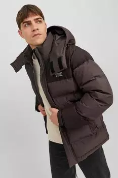 Стеганая зимняя куртка с капюшоном Jack & Jones, коричневый