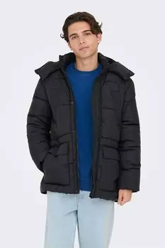 Стеганая зимняя куртка с капюшоном Only & Sons, черный