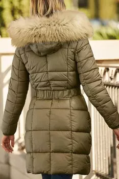 Стеганое длинное пальто Sosandar, зеленый