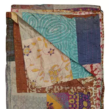 Стеганое хлопковое лоскутное одеяло размером 50 x 70 дюймов зеленого и коричневого цвета с вышивкой Homezia, цвет Multicolored