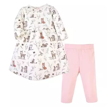 Стеганое хлопковое платье с длинными рукавами и леггинсы Hudson для младенцев и маленьких девочек, комплект из 2 предметов, Enchanted Forest Hudson Baby, цвет Enchanted Forest