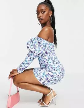 Стеганое мини-платье с пышными рукавами ASOS DESIGN