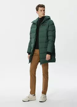 Стеганое мужское пальто цвета хаки с капюшоном Lacoste
