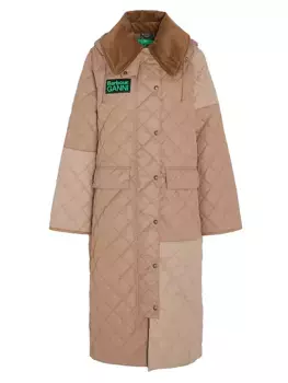 Стеганое пальто Barbour x Ganni Burghley с цветными блоками Barbour, цвет honey light trench classic