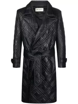 Стеганое пальто миди Saint Laurent, черный