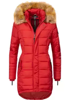 Стеганое пальто Navahoo "Папайя", высококачественное зимнее пальто с элегантным искусственным мехом, красный