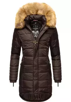 Стеганое пальто Navahoo "Папайя", высококачественное зимнее пальто с элегантным искусственным мехом, коричневый