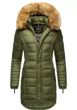 Стеганое пальто Navahoo "Папайя", высококачественное зимнее пальто с элегантным искусственным мехом, оливковый