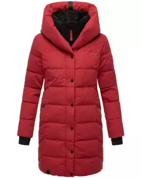 Стеганое пальто Наваху "Knutschilein", стильное женское пальто со съемным флисовым воротником Navahoo, красный