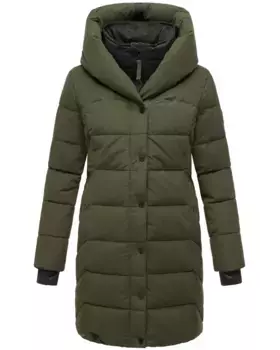 Стеганое пальто Наваху "Knutschilein", стильное женское пальто со съемным флисовым воротником Navahoo, зеленый