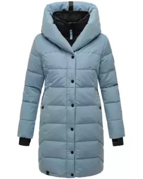 Стеганое пальто Наваху "Knutschilein", стильное женское пальто со съемным флисовым воротником Navahoo, голубой