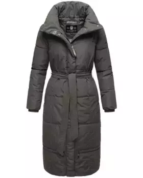 Стеганое пальто Наваху "Миренаа", стильное женское зимнее пальто с поясом Navahoo, антрацит