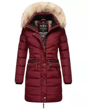 Стеганое пальто Наваху "Паула" — стильная зимняя парка с элегантным искусственным мехом Navahoo, бордовый