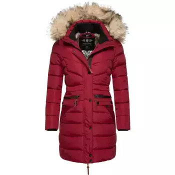 Стеганое пальто Наваху "Паула" — стильная зимняя парка с элегантным искусственным мехом Navahoo, красный