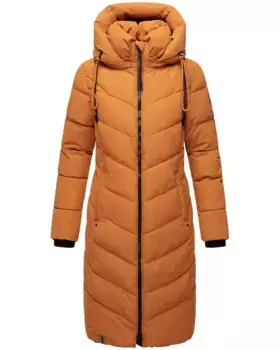 Стеганое пальто Наваху "Сахнекатции XIV", шикарное зимнее пальто с уютным теплым воротником-стойкой Navahoo, цвет Zimt