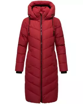 Стеганое пальто Наваху "Сахнекатции XIV", шикарное зимнее пальто с уютным теплым воротником-стойкой Navahoo, красный