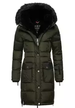 Стеганое пальто Наваху "Синья", стильная зимняя парка с элегантным искусственным мехом Navahoo, зеленый