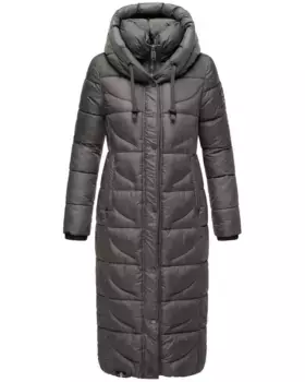 Стеганое пальто Наваху "Вафля", модное зимнее пальто с разрезами и капюшоном Navahoo, антрацит