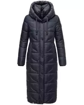 Стеганое пальто Наваху "Вафля", модное зимнее пальто с разрезами и капюшоном Navahoo, цвет морской волны