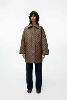 Стеганое пальто оверсайз H&M, серый