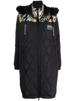 Стеганое пальто с графичным принтом Versace Jeans Couture, черный