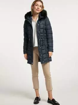 Стеганое пальто с искусственным мехом Usha, синий