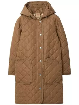 Стеганое пальто с капюшоном Burberry, коричневый