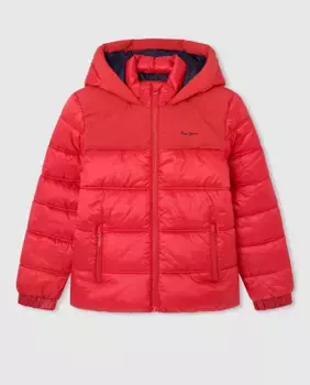 Стеганое пальто с капюшоном для мальчика Pepe Jeans, красный