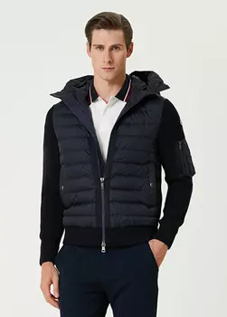 Стеганое пальто с капюшоном Moncler, синий
