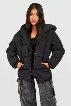 Стеганое пальто с капюшоном Petite boohoo, черный