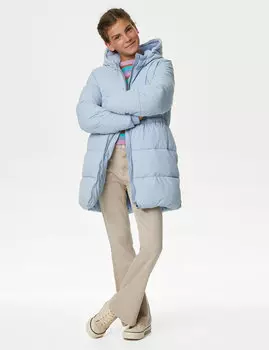 Стеганое пальто с капюшоном Stormwear (6–16 лет) Marks & Spencer, бледно-голубой
