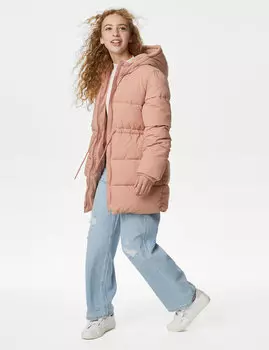 Стеганое пальто с капюшоном Stormwear (6–16 лет) Marks & Spencer, розовый